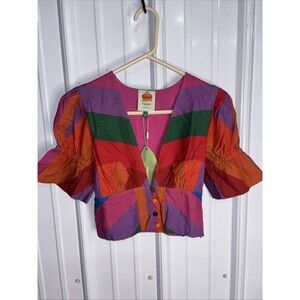 Farm Rio Amanda Stripes Colorful Crop XS NWT msrp $135